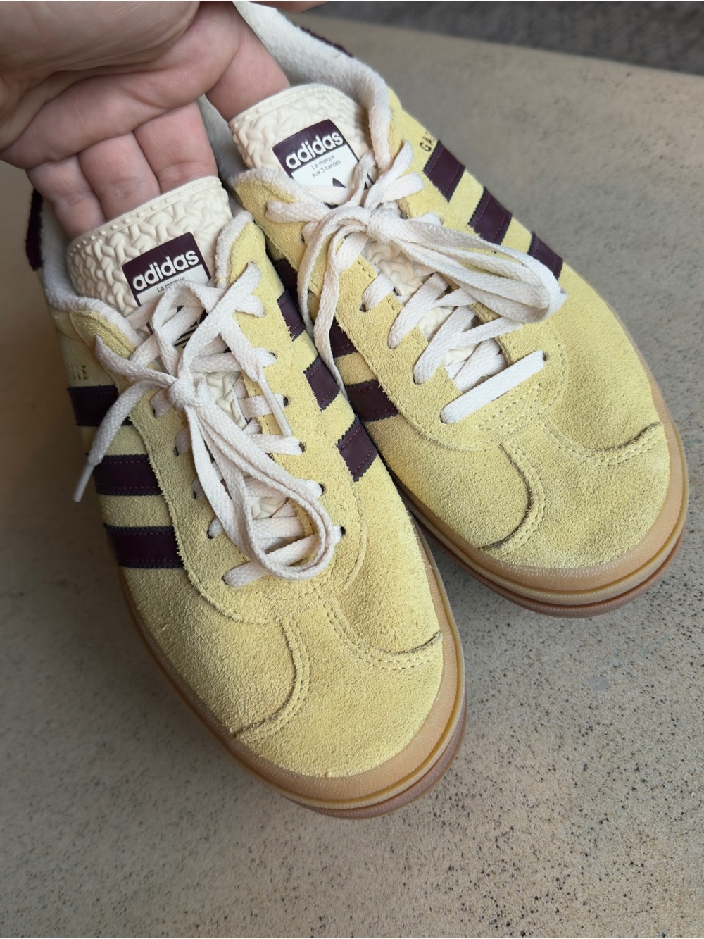 adidas Gazelle Suede Sneakers in Yellow with Maroon Accents - Picture 7 of 13